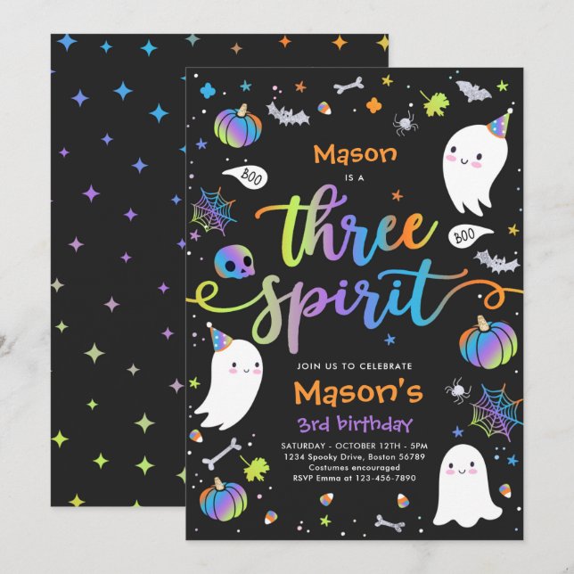 Three Spirit Niedlich Halloween Ghost 3. Geburtsta Einladung (Vorne/Hinten)