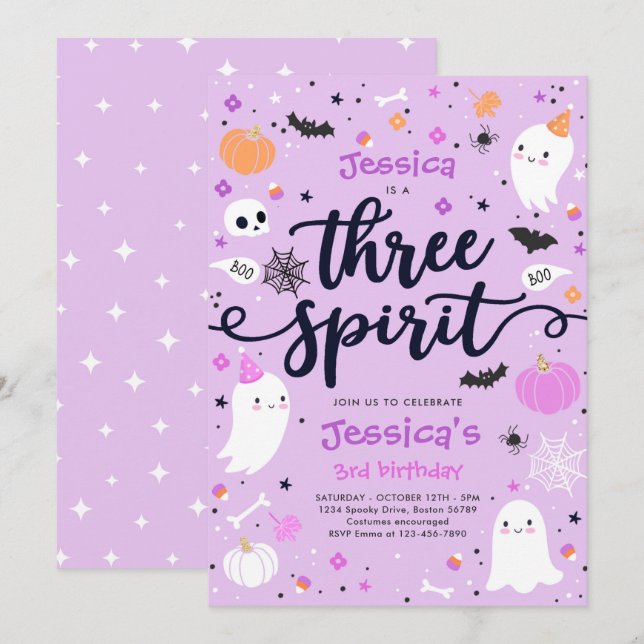 Three Spirit Niedlich Halloween Ghost 3. Geburtsta Einladung (Vorne/Hinten)