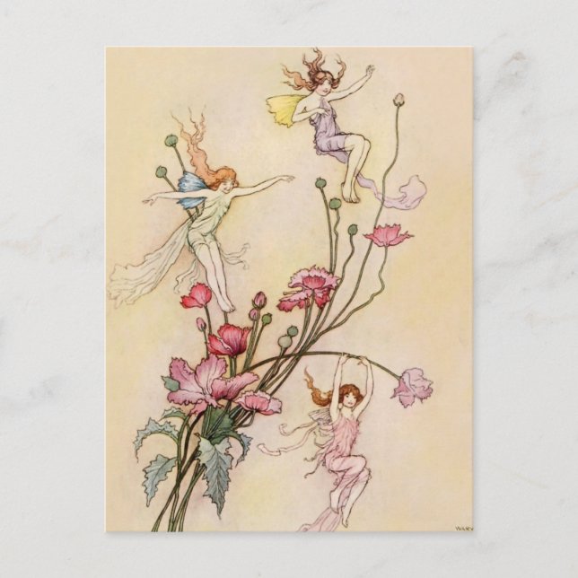 "Three Spirits Mad With Joy" von Warwick Goble Postkarte (Vorderseite)