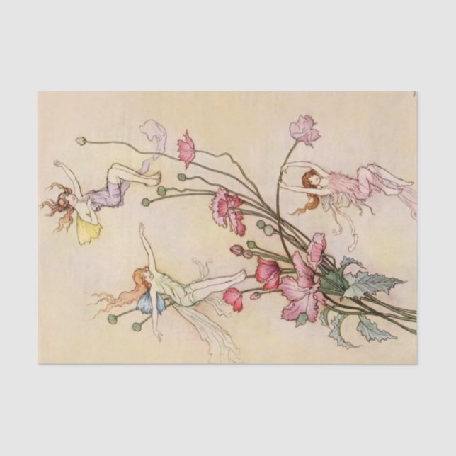 "Three Spirits Mad With Joy" von Warwick Goble Seidenpapier (Vorderseite)