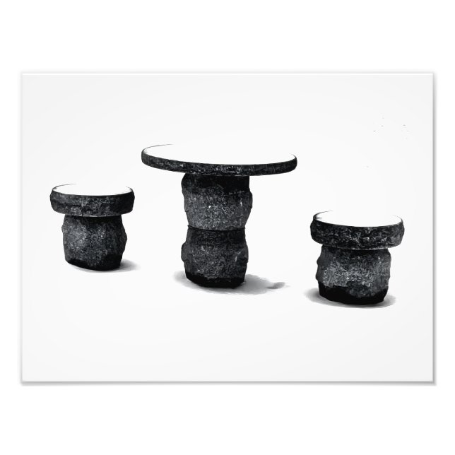 Three Stone Round Benches Snow Photo Enlargement (Devant)