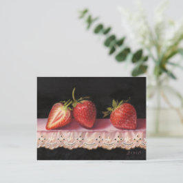 Three Strawberries on Lace Postcard Postkarte