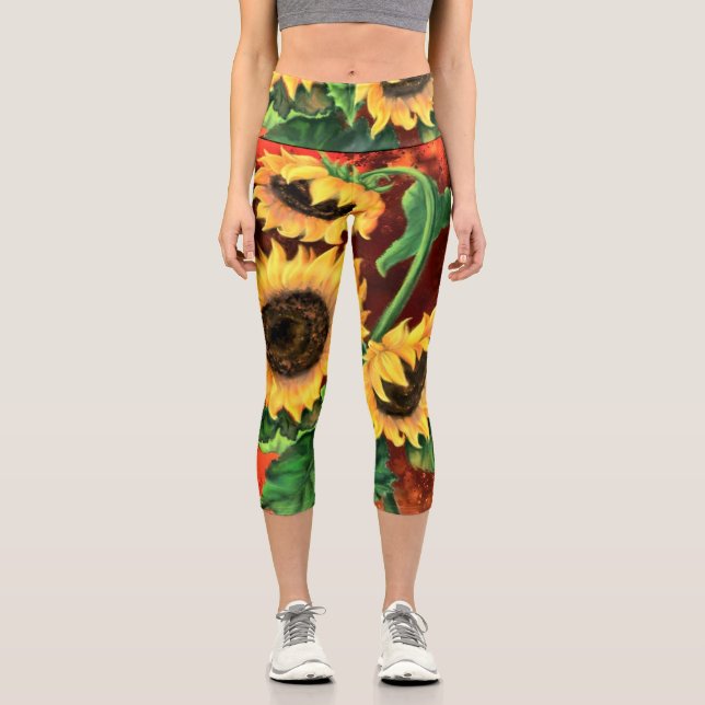 Three Sunflowers Capri Leggings - Painting (Vorderseite)