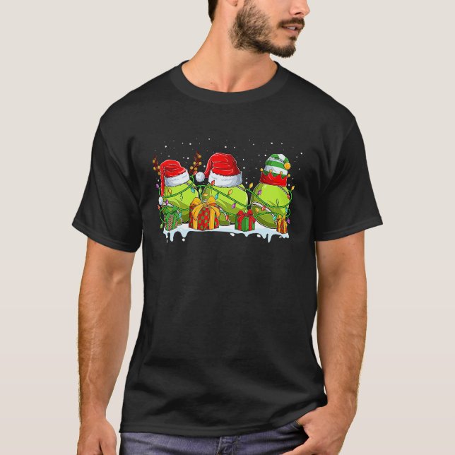 Three Tennis Ball Santa ELF Reindeer Christmas Lig T-Shirt (Vorderseite)