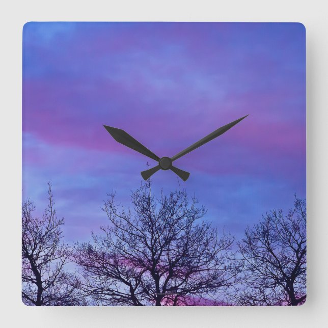 Three Tree Tops Quadratische Wanduhr (Vorderseite)