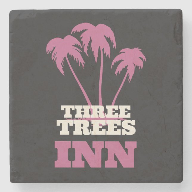 Three Trees Inn (weiß) Steinuntersetzer (Vorderseite)