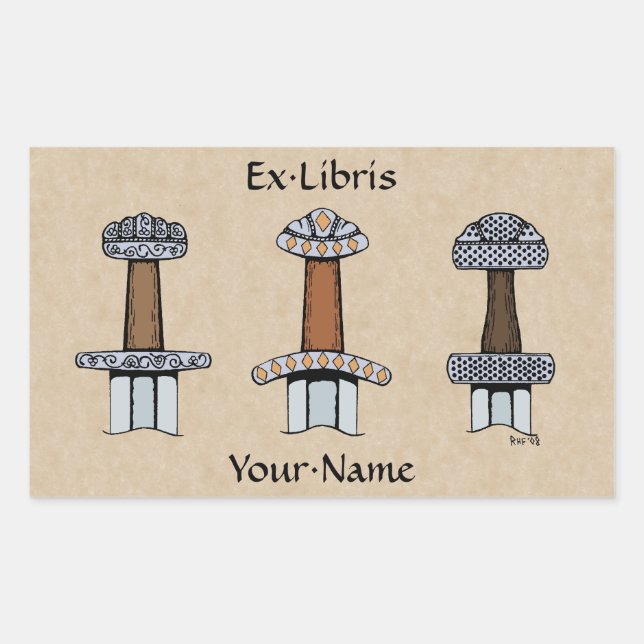 Three Viking Sword Hilts Buchzeichen Rechteckiger Aufkleber (Vorderseite)