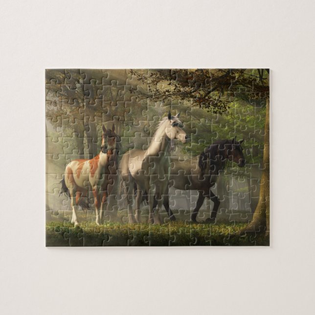 Three Wild Horses in the Forest (Horizontal)