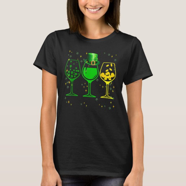 Three Wine Glasses C Kleeblatt St Patrick Day Iris T-Shirt (Vorderseite)
