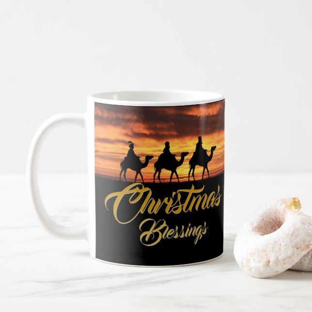 Three Wise Kings Wüste Sunset Weihnachts Segnungen Kaffeetasse (Mit Donut)