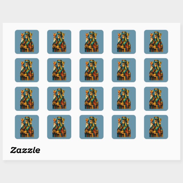 Three Wise Men Abstract Nativity Art  Quadratischer Aufkleber (Blatt)