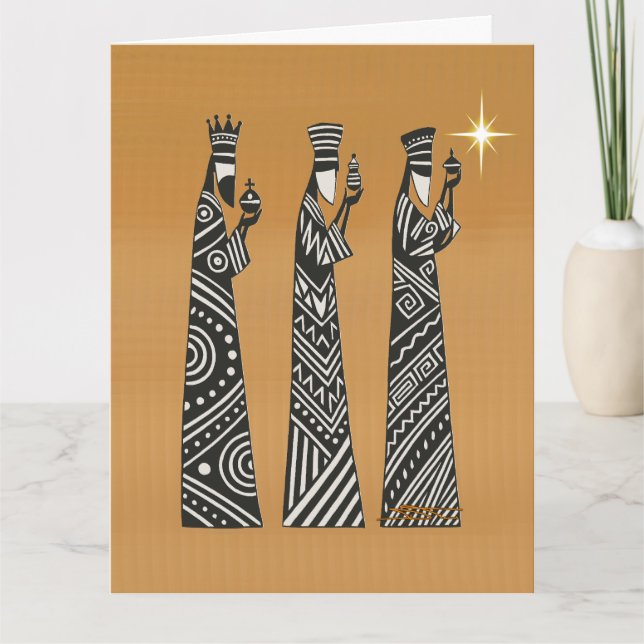 Three Wise Men Black & White Christmas Nativity Karte (Vorderseite)