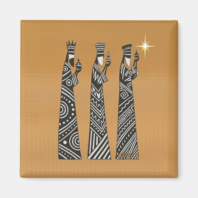 Three Wise Men Black & White Christmas Nativity Magnet (Vorne)