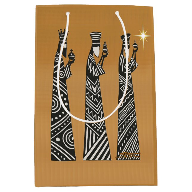 Three Wise Men Black & White Christmas Nativity Mittlere Geschenktüte (Vorderseite)