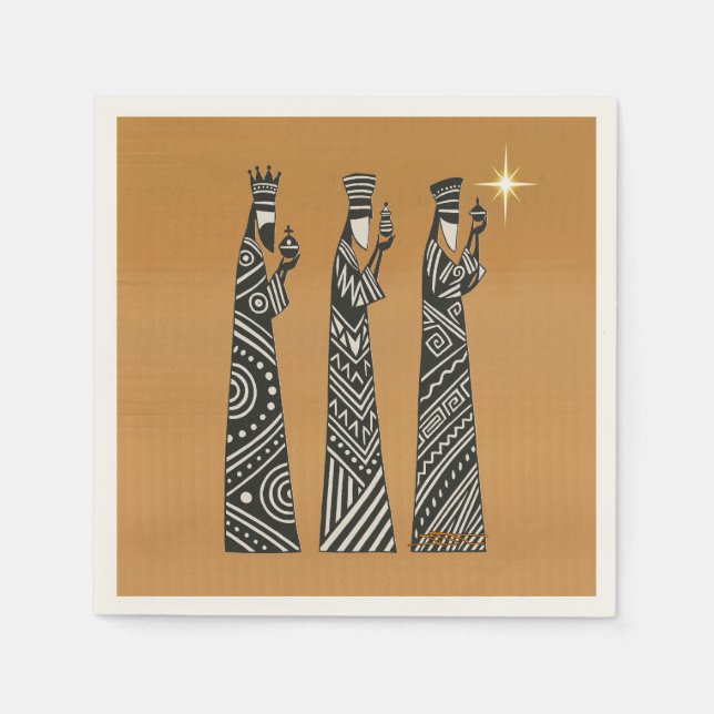 Three Wise Men Black & White Christmas Nativity Serviette (Vorderseite)