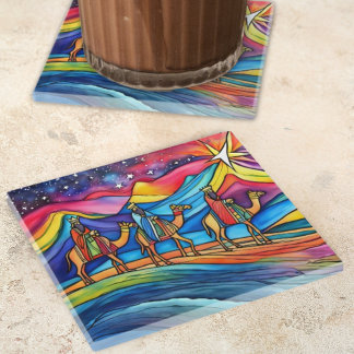 Three Wise Men Colorful Christmas Holiday  Glasuntersetzer