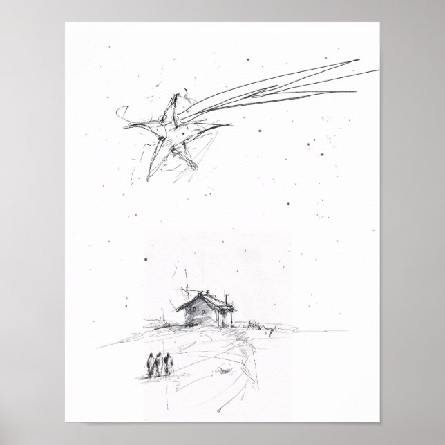 Three Wise Men – Minimalist Nativity Sketch Poster (Vorne)