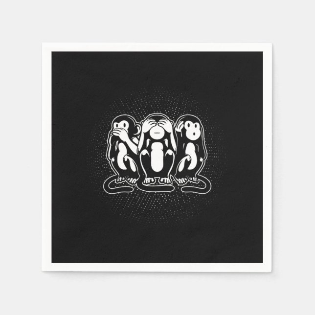 Three Wise Monkey Speak See Hear No Evil Serviette (Vorderseite)
