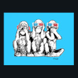 Three Wise Monkeys 3D Specs Pop Art Poster Print<br><div class="desc">"Three Wise Monkeys in 3D Specs and Headphones" an original digital pop art painting by Scottish artist MWright for artwright. A humorous painting.</div>