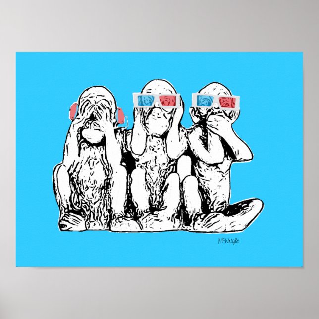 Three Wise Monkeys 3D Specs Pop Art Poster Print (Vorne)