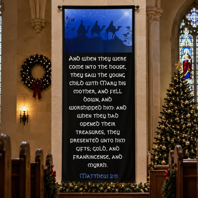 Three Wisemen Blue Star Weihnachtskirchenbanner Banner (Banner enlarged for detail)