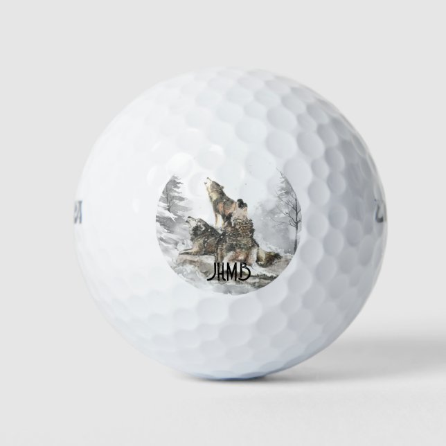Three Wolves Howling  Animal Monogram Art Golfball (Vorderseite)
