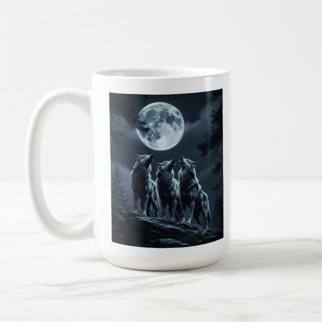 Three Wolves Howling at the Full Moon - Three Wolf Kaffeetasse (Links)