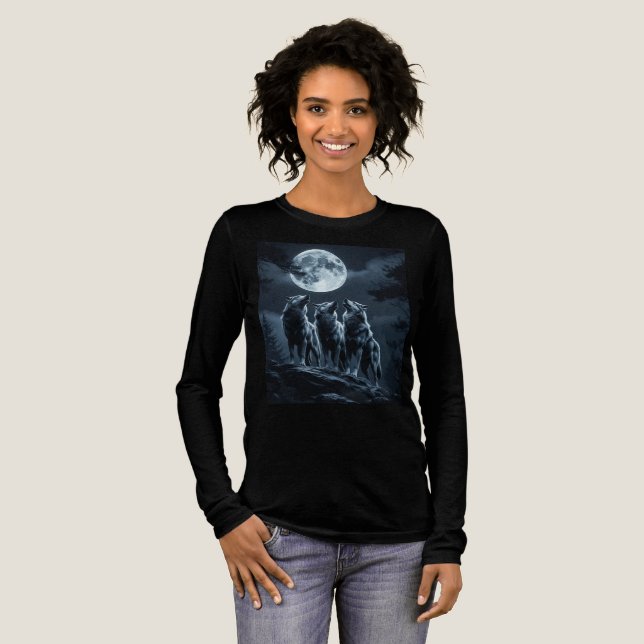 Three Wolves Howling at the Full Moon - Three Wolf Tri-Blend Shirt (Volle Vorderseite)