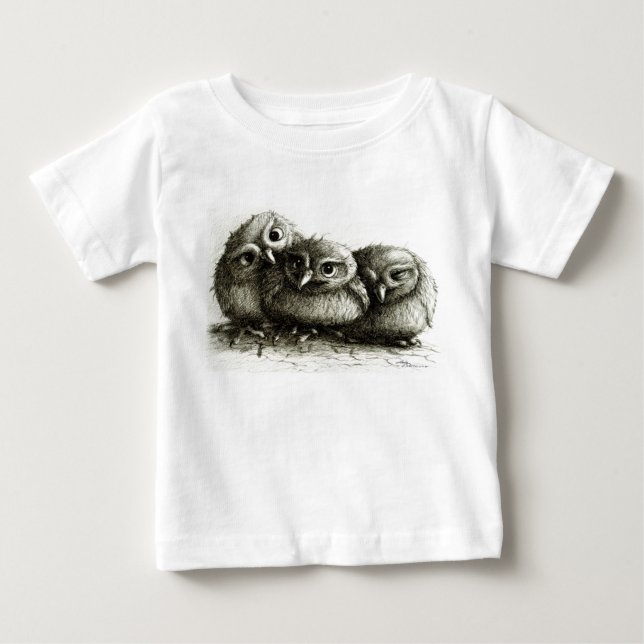 Three Young Cute Owls Baby T-shirt (Vorderseite)