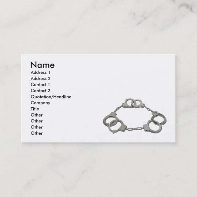 ThreeStrikesHandcuffs103110, Name, Adresse 1, A… Visitenkarte (Vorderseite)