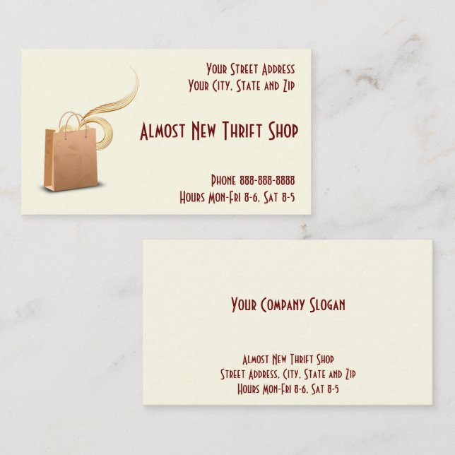 Thrift Shop Second Hand Store Business Card Visitenkarte (Vorne/Hinten)