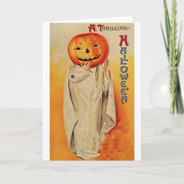 Thrillende Halloween-Kürbis Karte (Vorderseite)