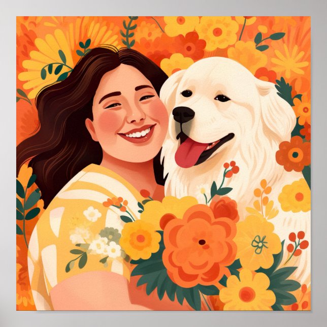 Thrillerinnen und Rescue Hund Blumenportrait Poster (Vorne)