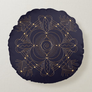 Throat Chakra Shadow Mandala Round Pillow Rundes Kissen