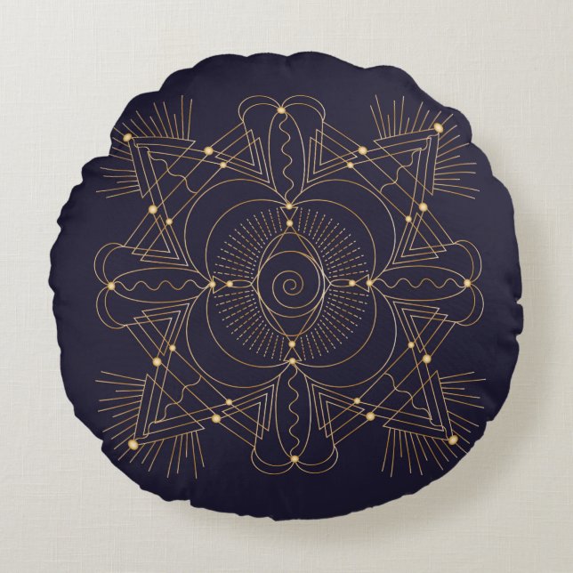 Throat Chakra Shadow Mandala Round Pillow Rundes Kissen (Vorderseite)
