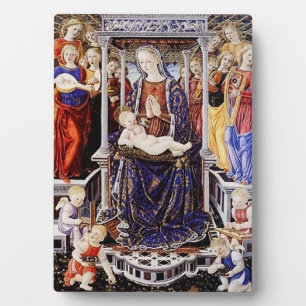 Thronende Madonna mit Kind und musizierendem Engel Fotoplatte