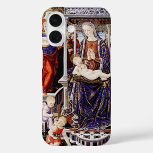 Thronende Madonna mit Kind und musizierendem Engel iPhone 16 Hülle