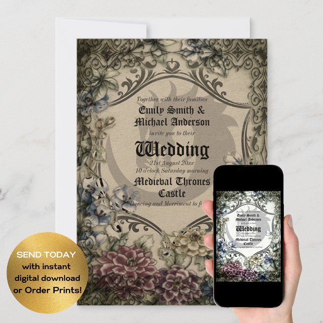 Thrones Dragon Wedding Mittelalterliches Gotisches Einladung (Von Creator hochgeladen)