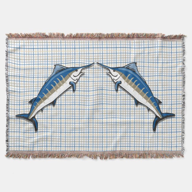 Throw Blanket - Blue Marlin auf Kariert Decke (Vorderseite)