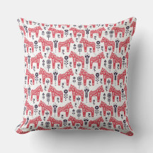 Throw Cushion - Swedish Dala Horse & Floral Design