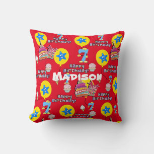 Throw Kissen, #7 Happy 7th Birthday Red Kissen