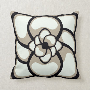 Throw-Kissen, abstrakte Blume 3, TAN-Schwarzes Kissen