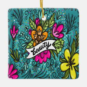 Throw Kissen Beauty mit Blume Keramikornament