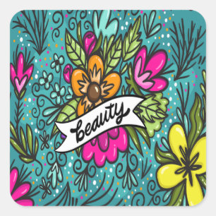 Throw Kissen Beauty mit Blume Quadratischer Aufkleber