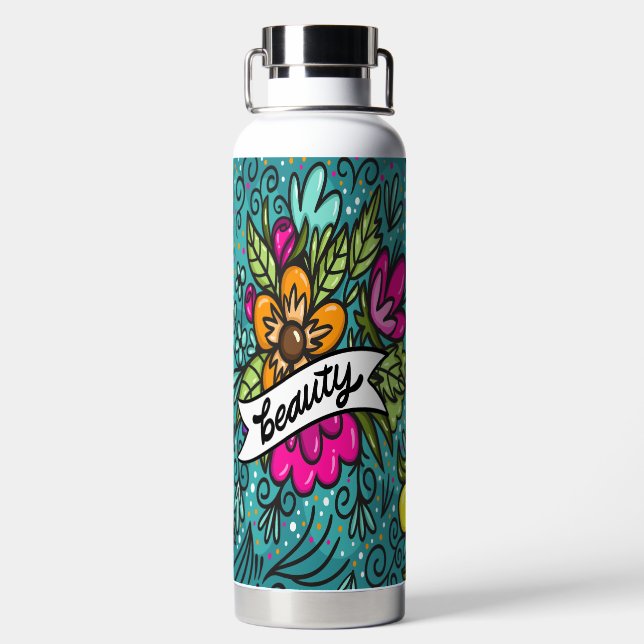 Throw Kissen Beauty mit Blume Trinkflasche (Rückseite)