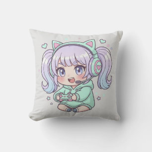 Throw Kissen - Begeisterte Chibi Gamer Girl
