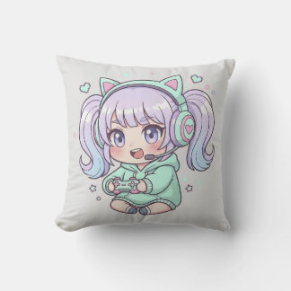 Throw Kissen - Begeisterte Chibi Gamer Girl