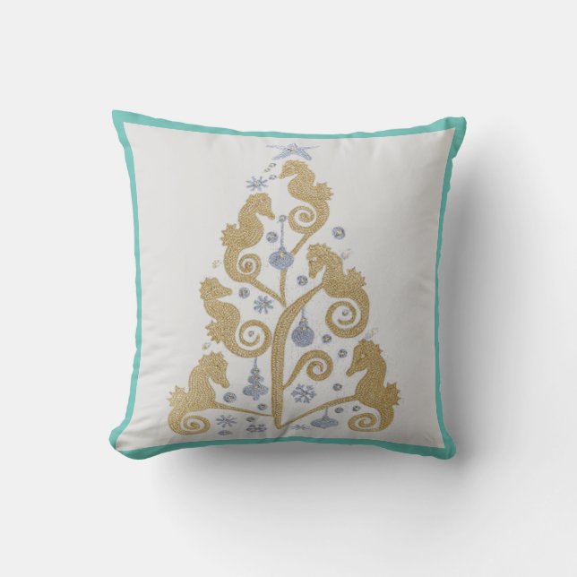 Throw-Kissen-Gold-Silber-Aquamarin Kissen (Vorderseite)