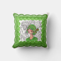 Throw Kissen Green Flapper Girl