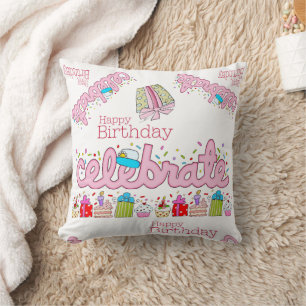 Throw Kissen, Happy Birthday Celebrate Pink Kissen